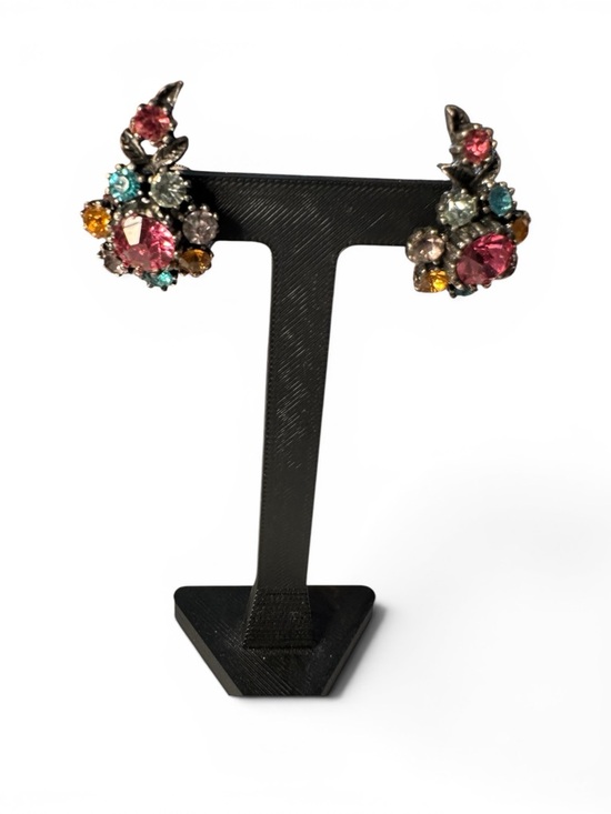 Coro Jewelry - Vintage Coro Rhinestone Earrings Screw Back Multi Color Floral Cluster 1950s